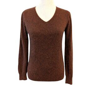 Moussy Womens Sz S Brown Raccoon Hair/Wool/Nylon Blend V-Neck Pullover Sweater